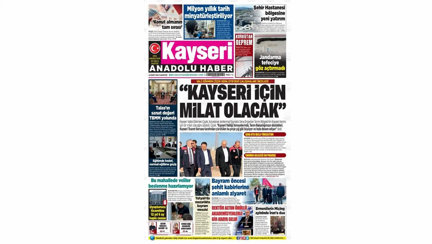 Kayseri yerel gazeteleri 14 Mart Cumartesi günü sabahına hangi manşetlerle çıktı?