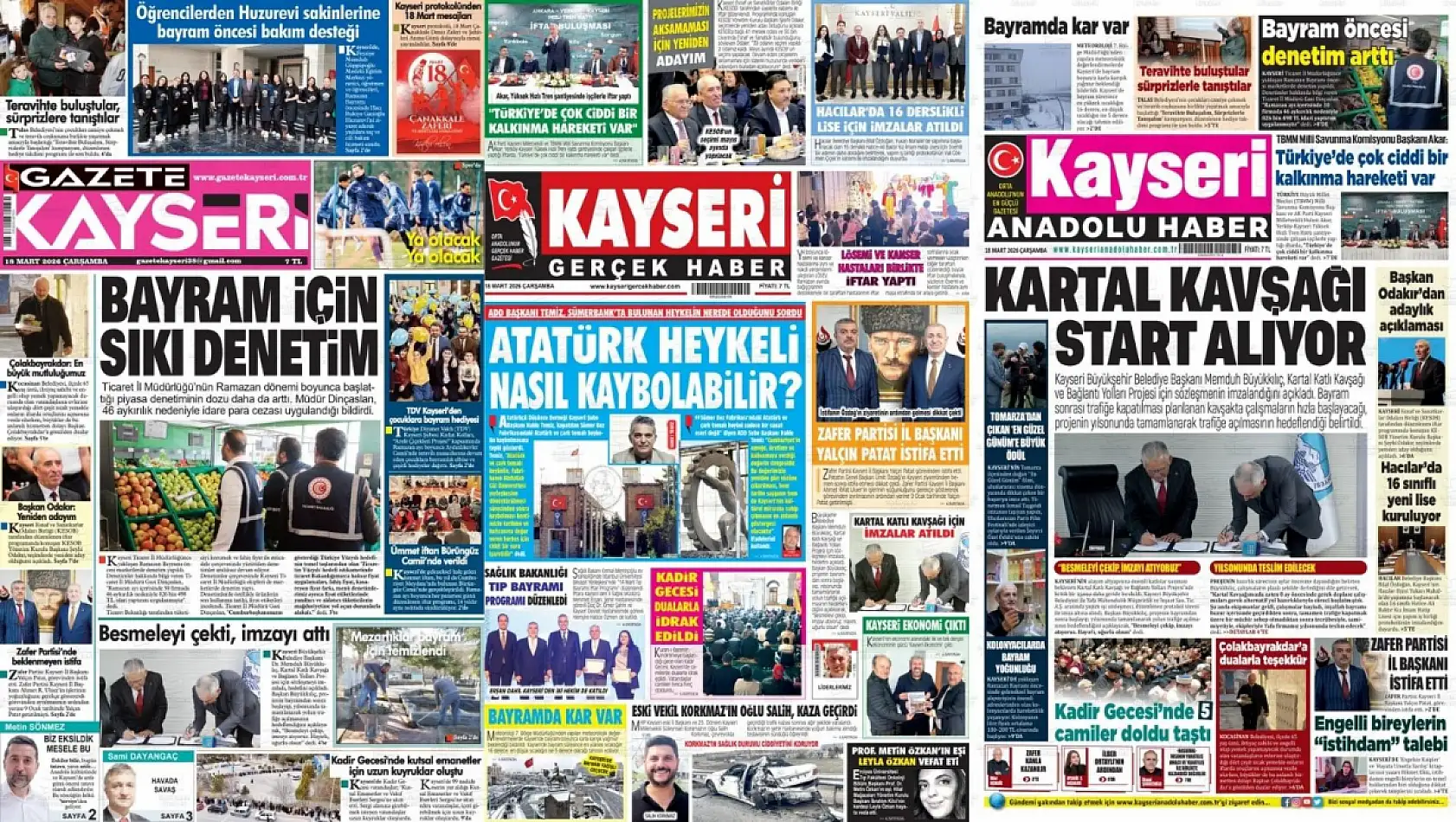 Kayseri Gazetelerinde 18 Mart Çarşamba günü gündem olan manşetler