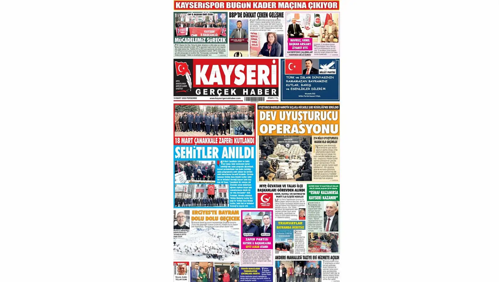 Kayseri Gazetelerinde Arefe günü gündem olan manşetler!