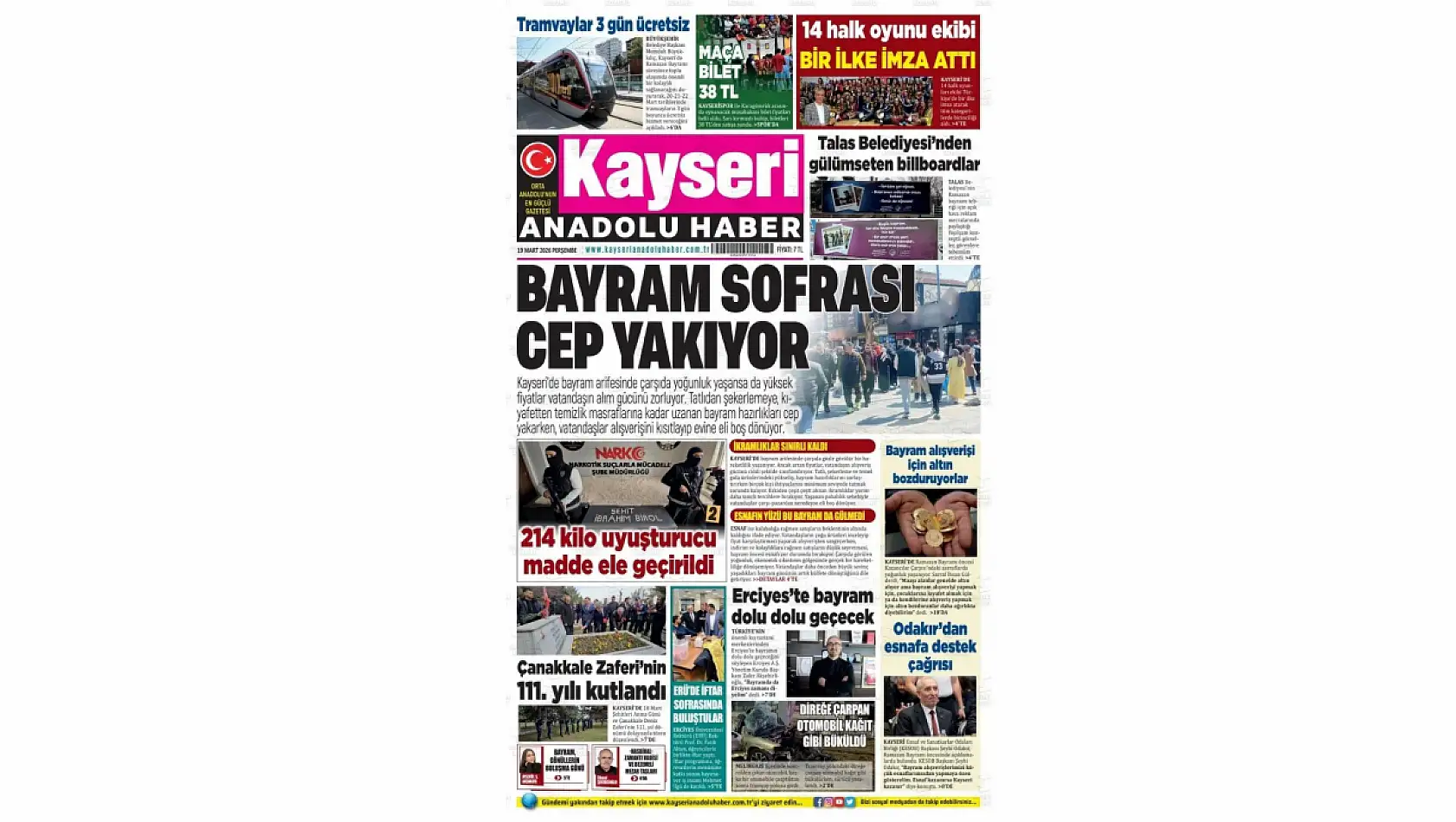 Kayseri Gazetelerinde Arefe günü gündem olan manşetler!