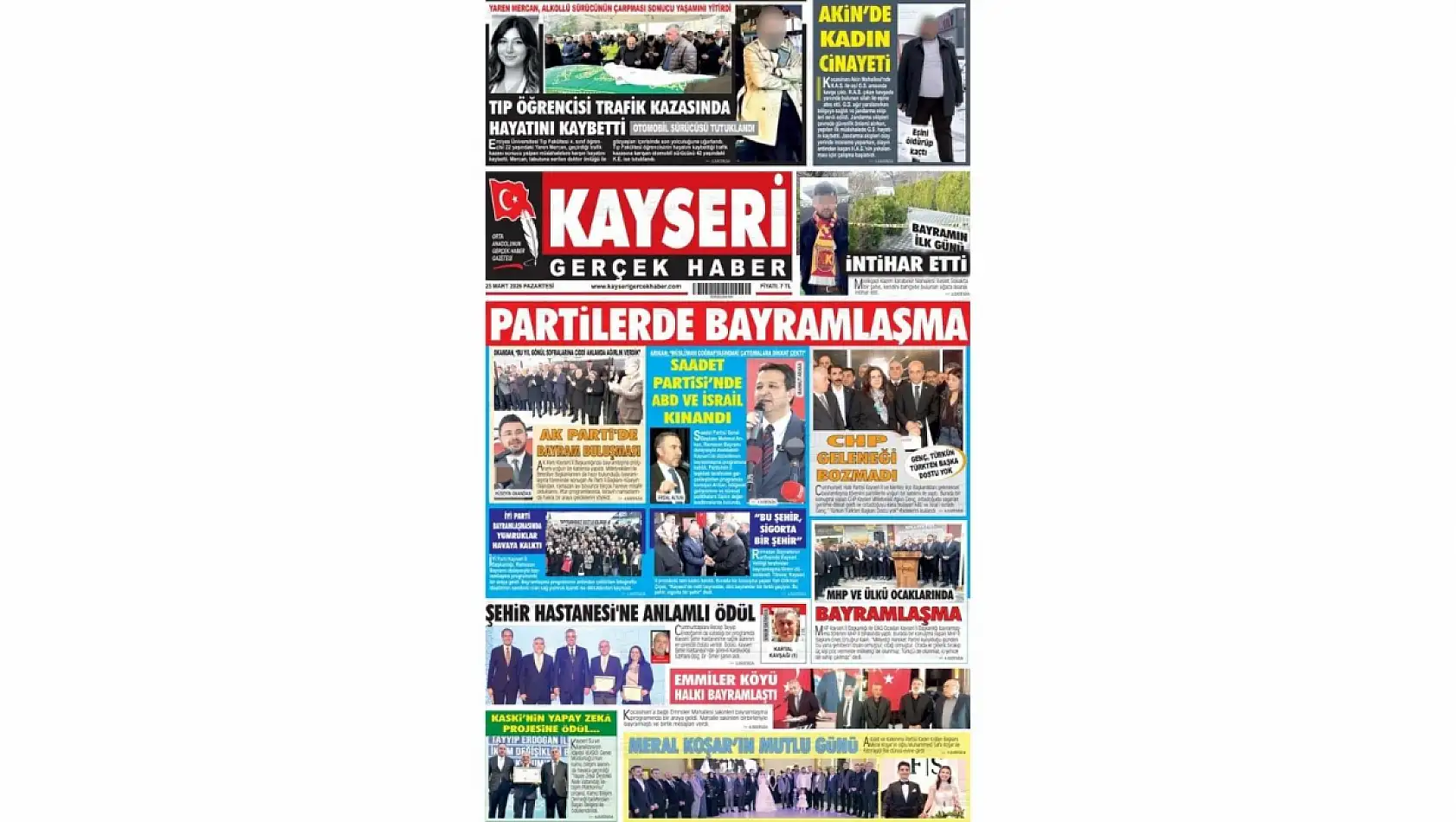 Kayseri Gazetelerinde 23 Mart Pazartesi başlıkları…