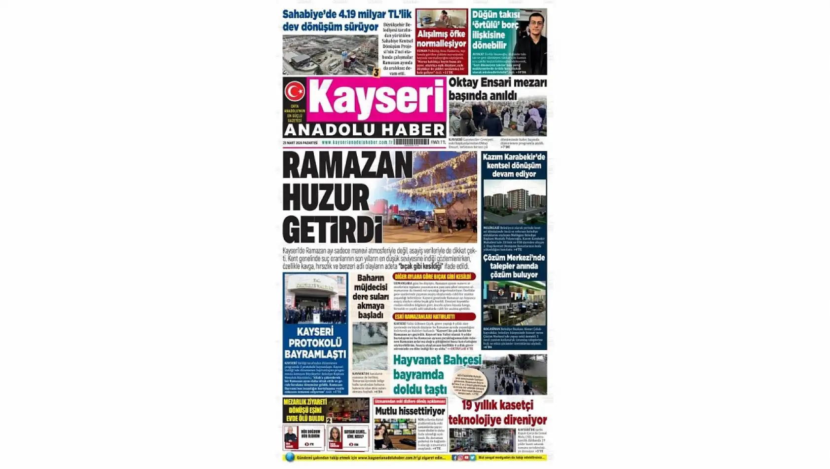 Kayseri Gazetelerinde 23 Mart Pazartesi başlıkları…