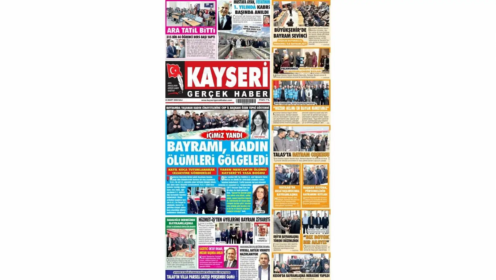 Kayseri yerel gazeteleri 24 Mart Salı sabahına hangi manşetlerle çıktı?