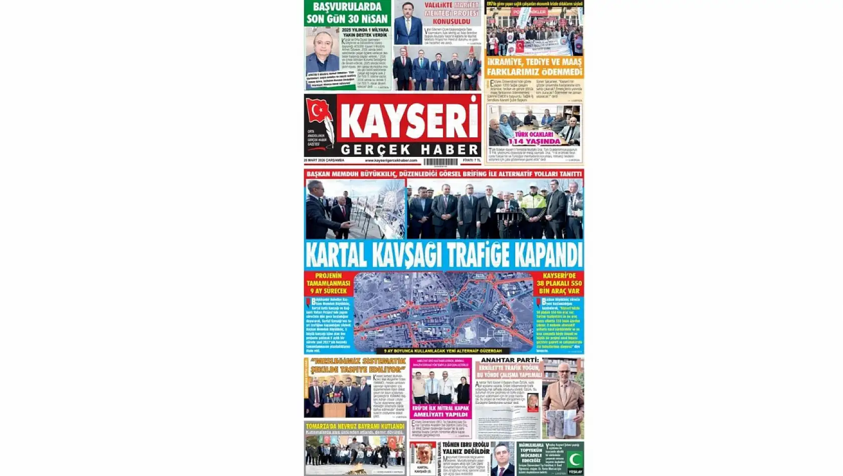 Kayseri gazetelerinde 25 Mart Çarşamba günü hangi başlıklar gündem oldu?