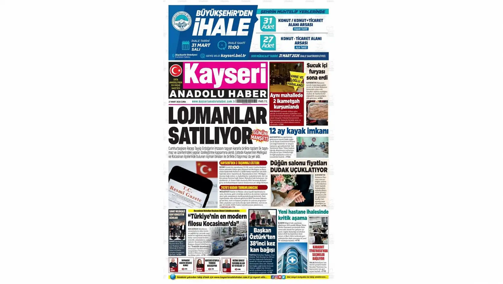 Kayseri Gazetelerinde 27 Mart Cuma günü öne çıkan başlıklar…