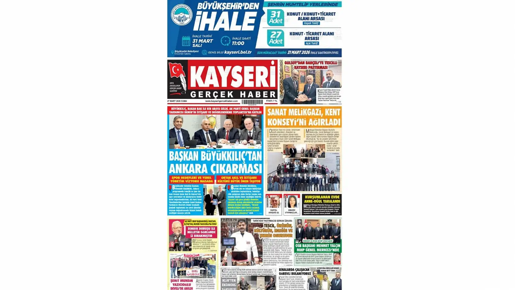 Kayseri Gazetelerinde 27 Mart Cuma günü öne çıkan başlıklar…