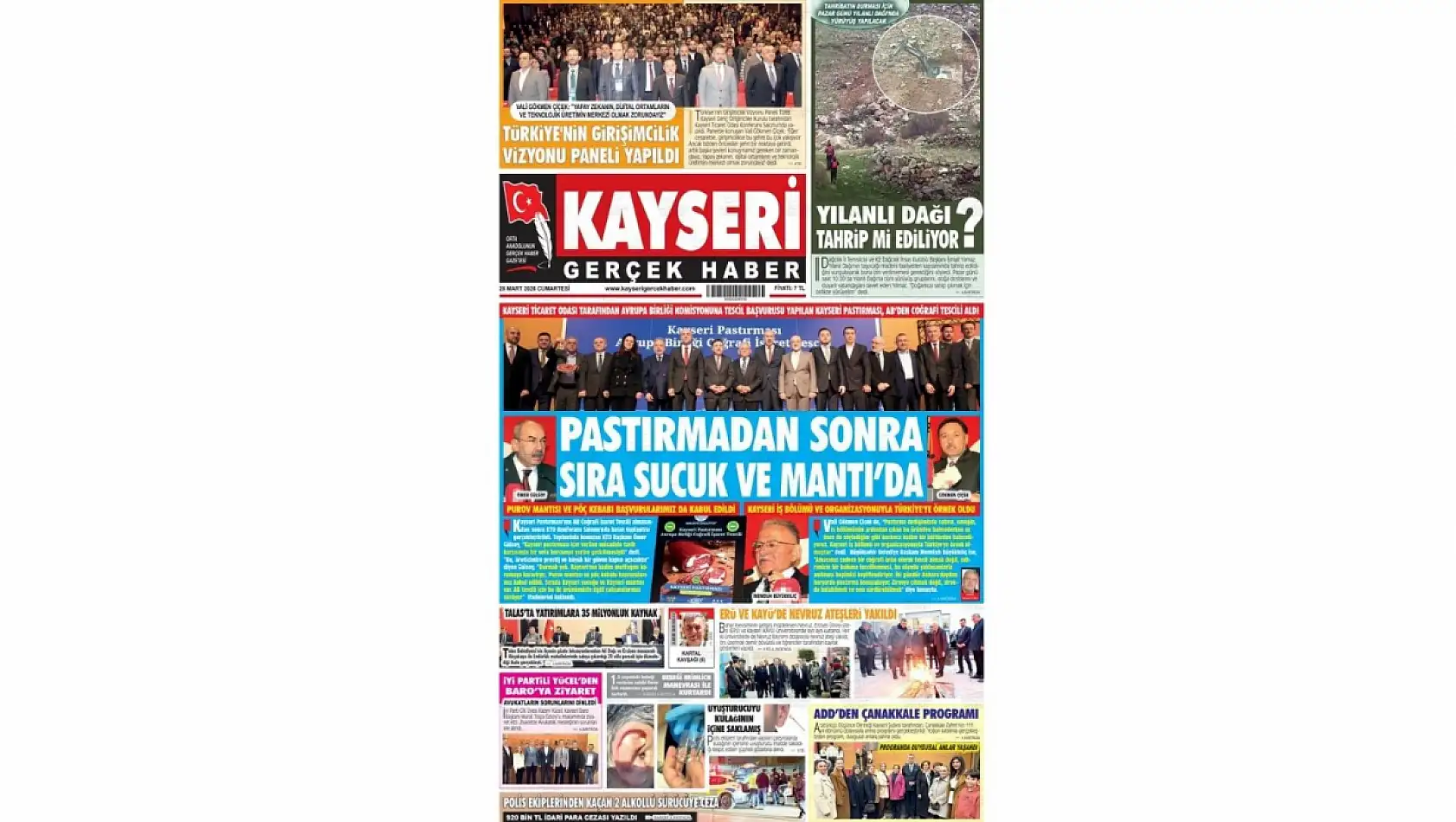 Kayseri Gazetelerinde 28 Mart Cumartesi manşet tek: Mantı, sucuk, pastırma!
