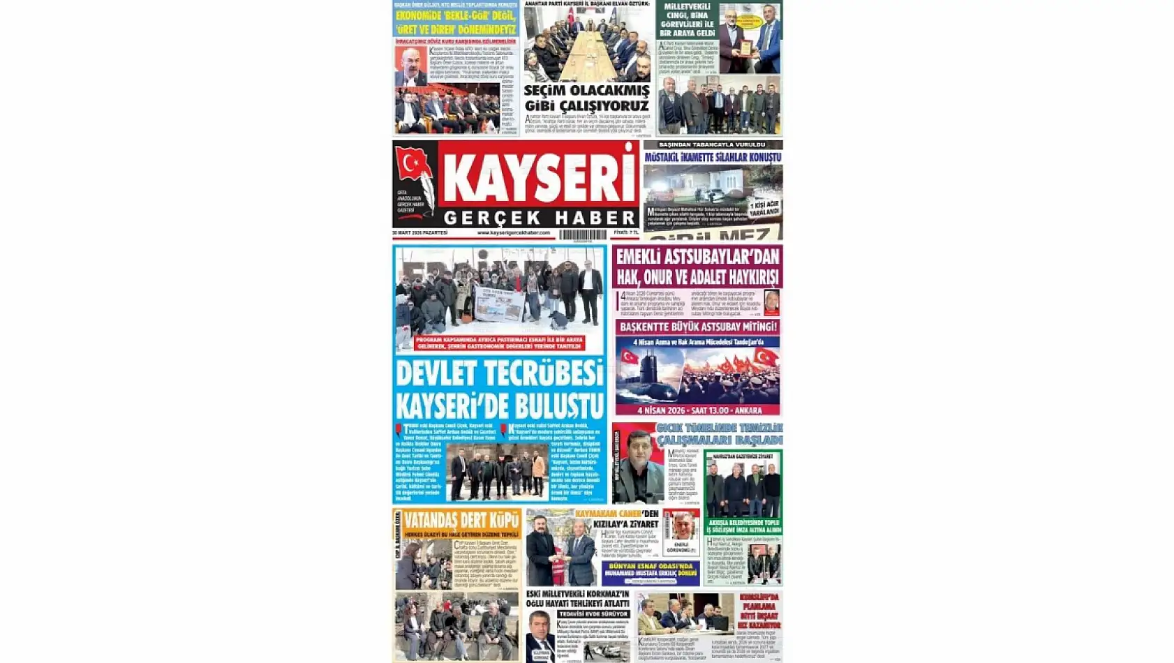 Kayseri Gazetelerinde 30 Mart Pazartesi günü öne çıkan başlıklar…