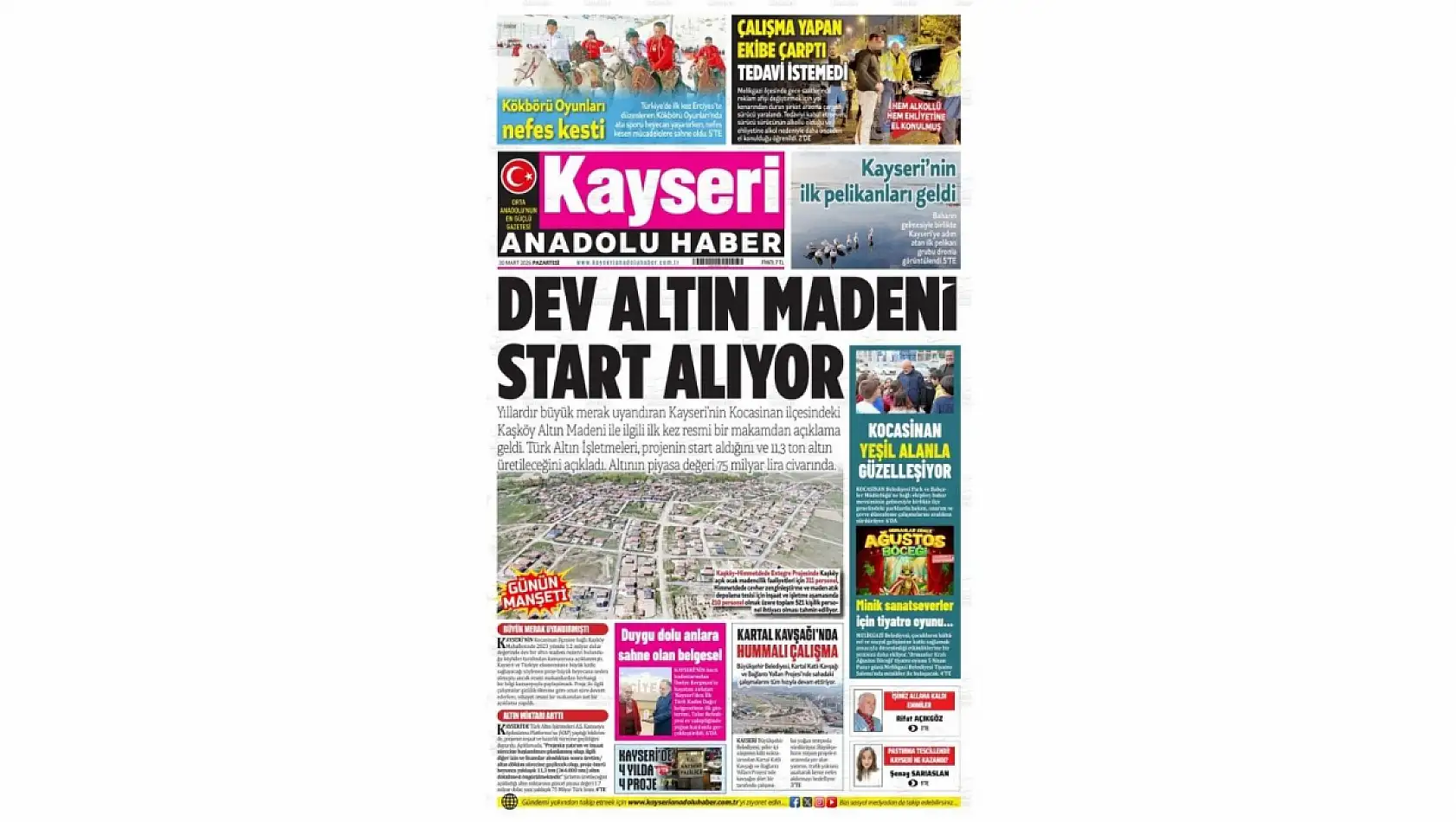 Kayseri Gazetelerinde 30 Mart Pazartesi günü öne çıkan başlıklar…