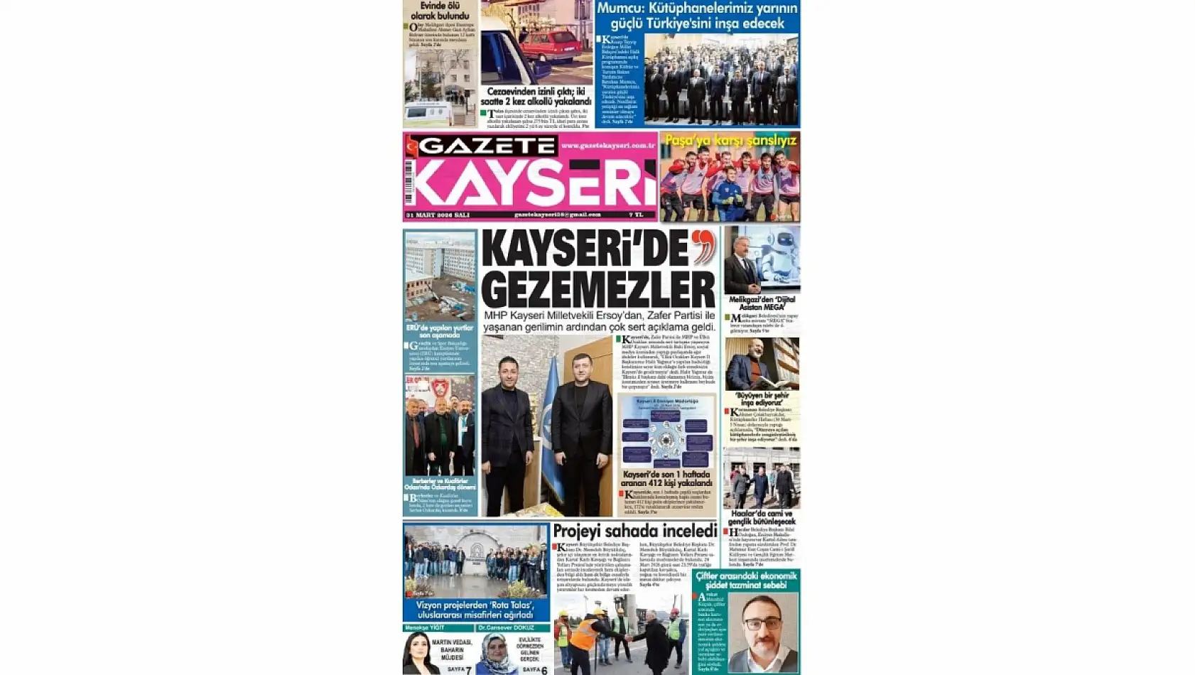 Kayseri Gazetelerinde 31 Mart Salı günü öne çıkan başlıklar…