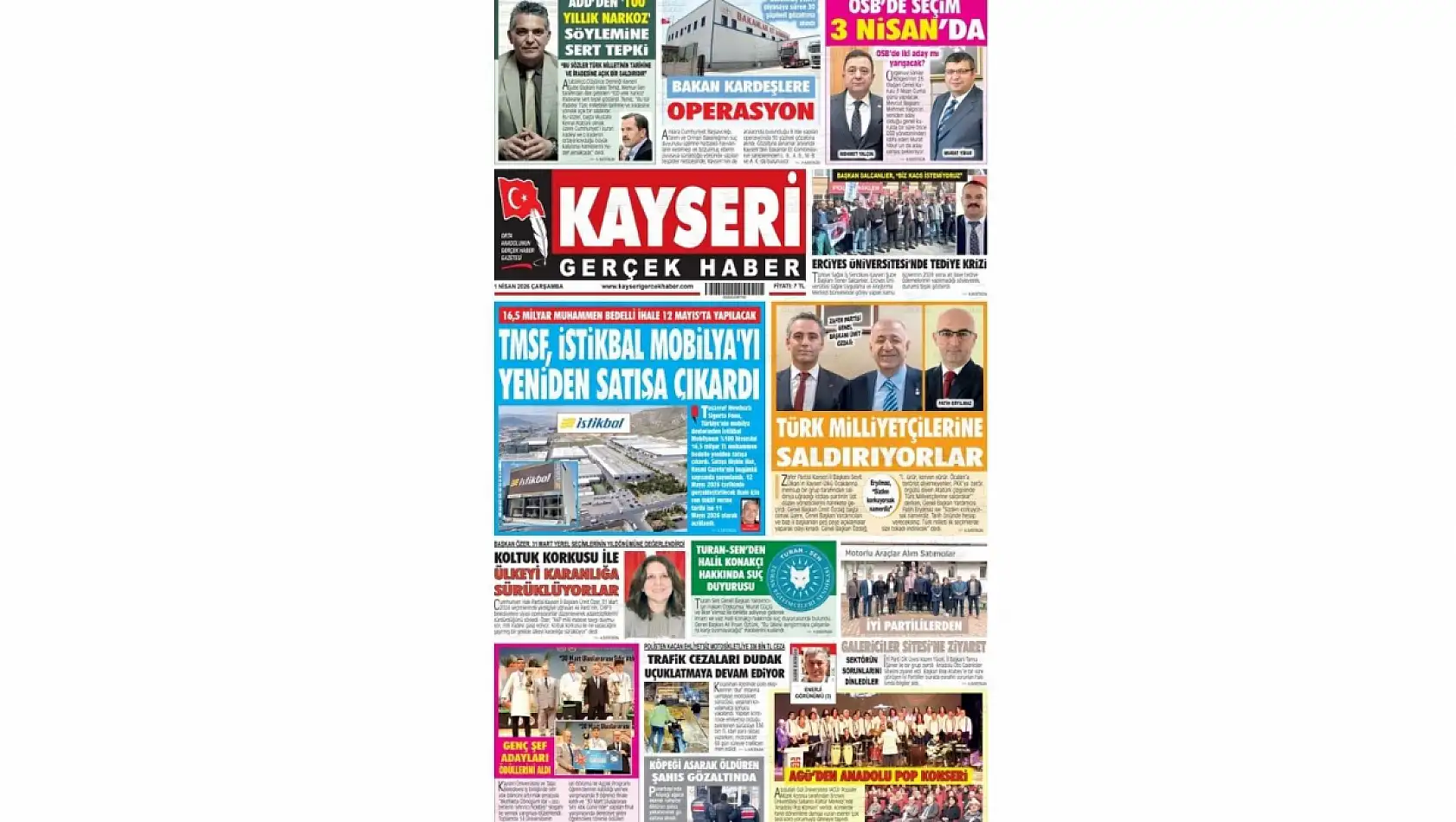 Kayseri Gazetelerinde 1 Nisan Çarşamba manşet tek: İstikbal Mobilya yeniden satışa çıkarıldı!