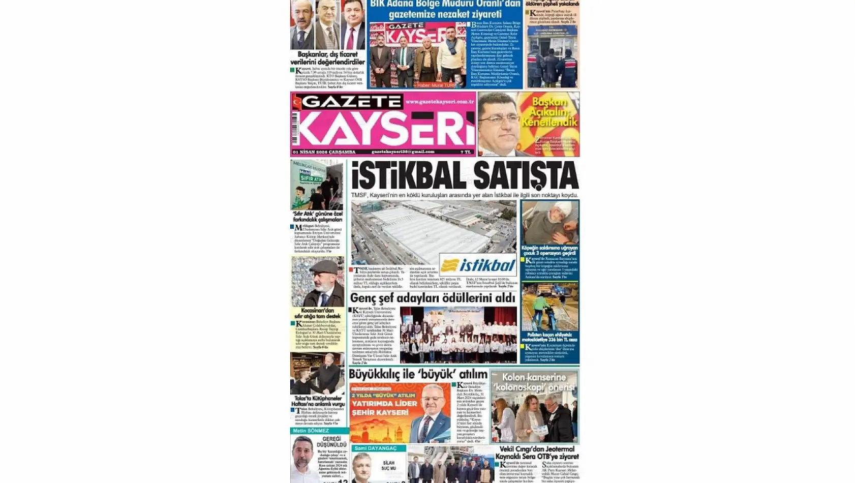 Kayseri Gazetelerinde 1 Nisan Çarşamba manşet tek: İstikbal Mobilya yeniden satışa çıkarıldı!