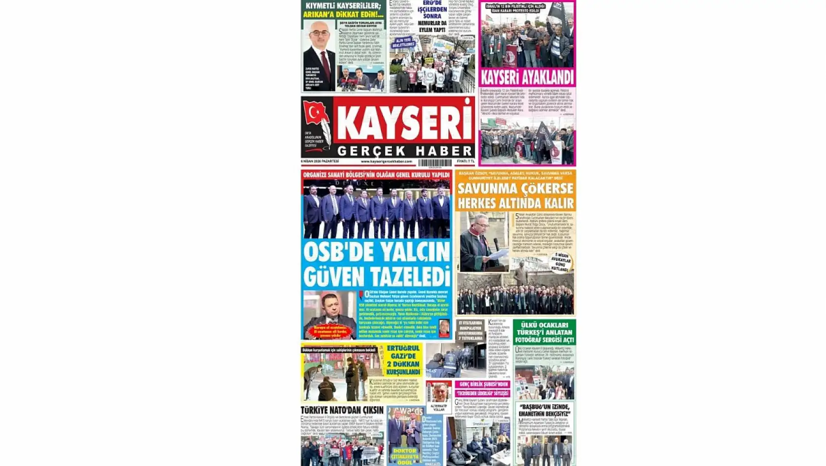 Kayseri Gazetelerinde 6 Nisan Pazartesi günü öne çıkan başlıklar…