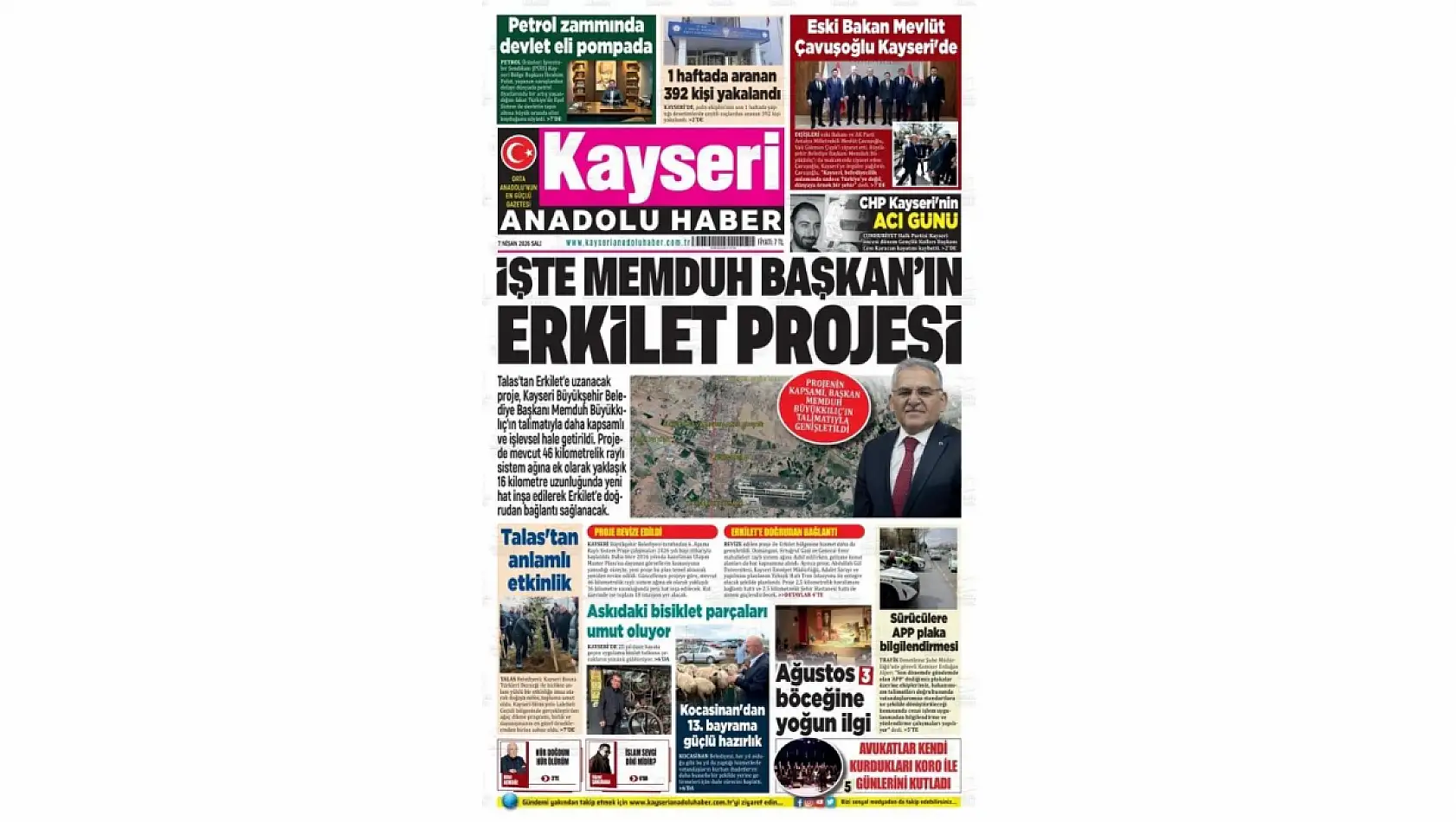 Kayseri Gazetelerinde 7 Nisan Salı günü öne çıkan başlıklar…