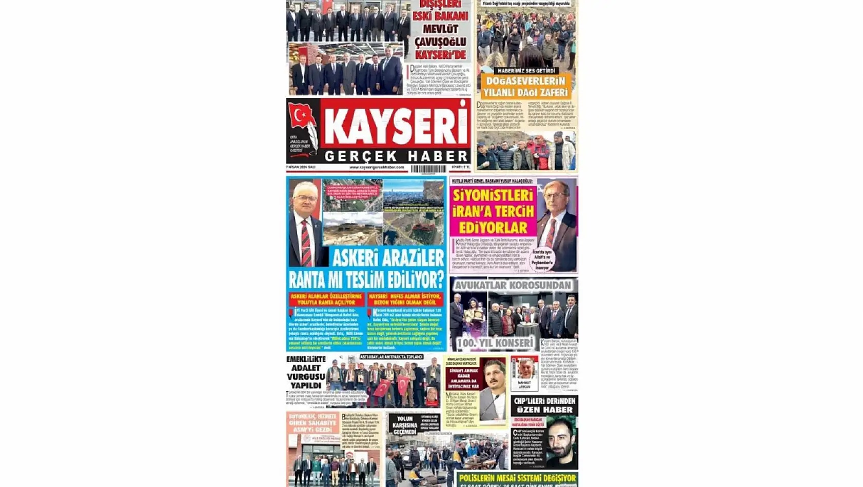 Kayseri Gazetelerinde 7 Nisan Salı günü öne çıkan başlıklar…