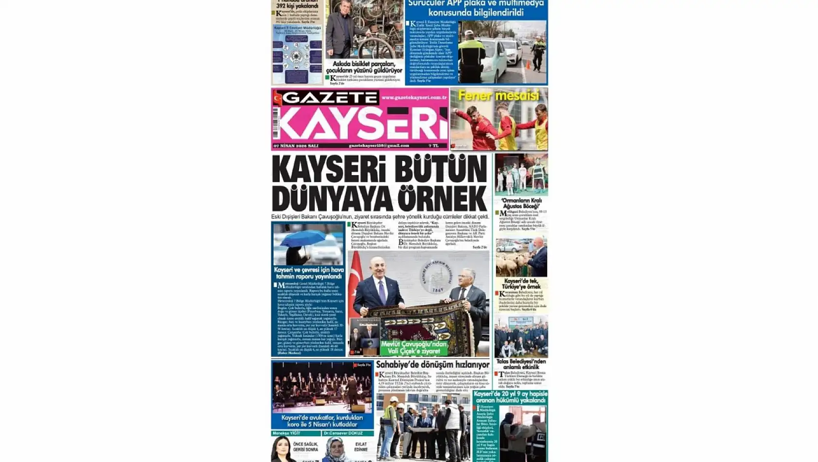 Kayseri Gazetelerinde 7 Nisan Salı günü öne çıkan başlıklar…