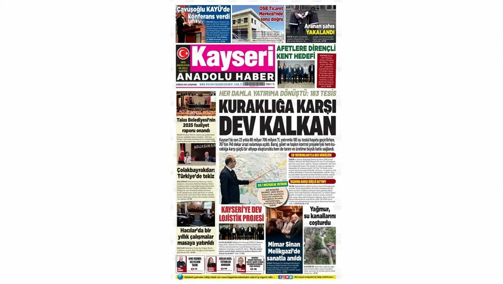 Kayseri gazetelerinde 8 Nisan Çarşamba günü hangi başlıklar gündem oldu?
