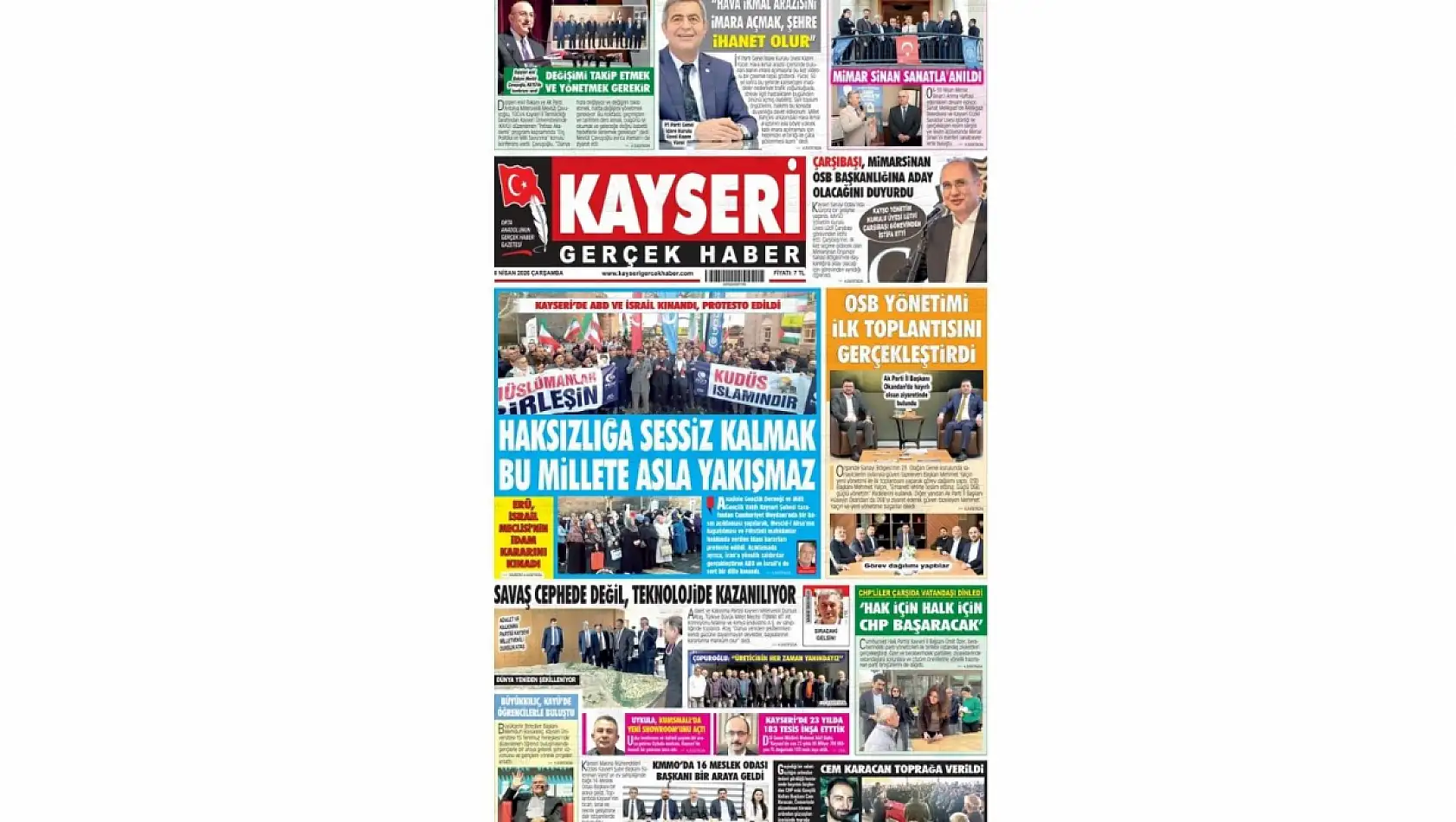 Kayseri gazetelerinde 8 Nisan Çarşamba günü hangi başlıklar gündem oldu?