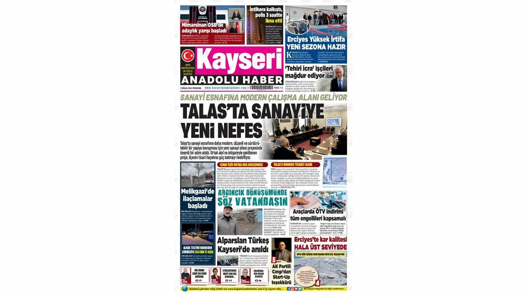 Argıncık, Talas, Elitaş… - İşte Kayseri Gazetelerinde 9 Nisan Perşembe gündemi!