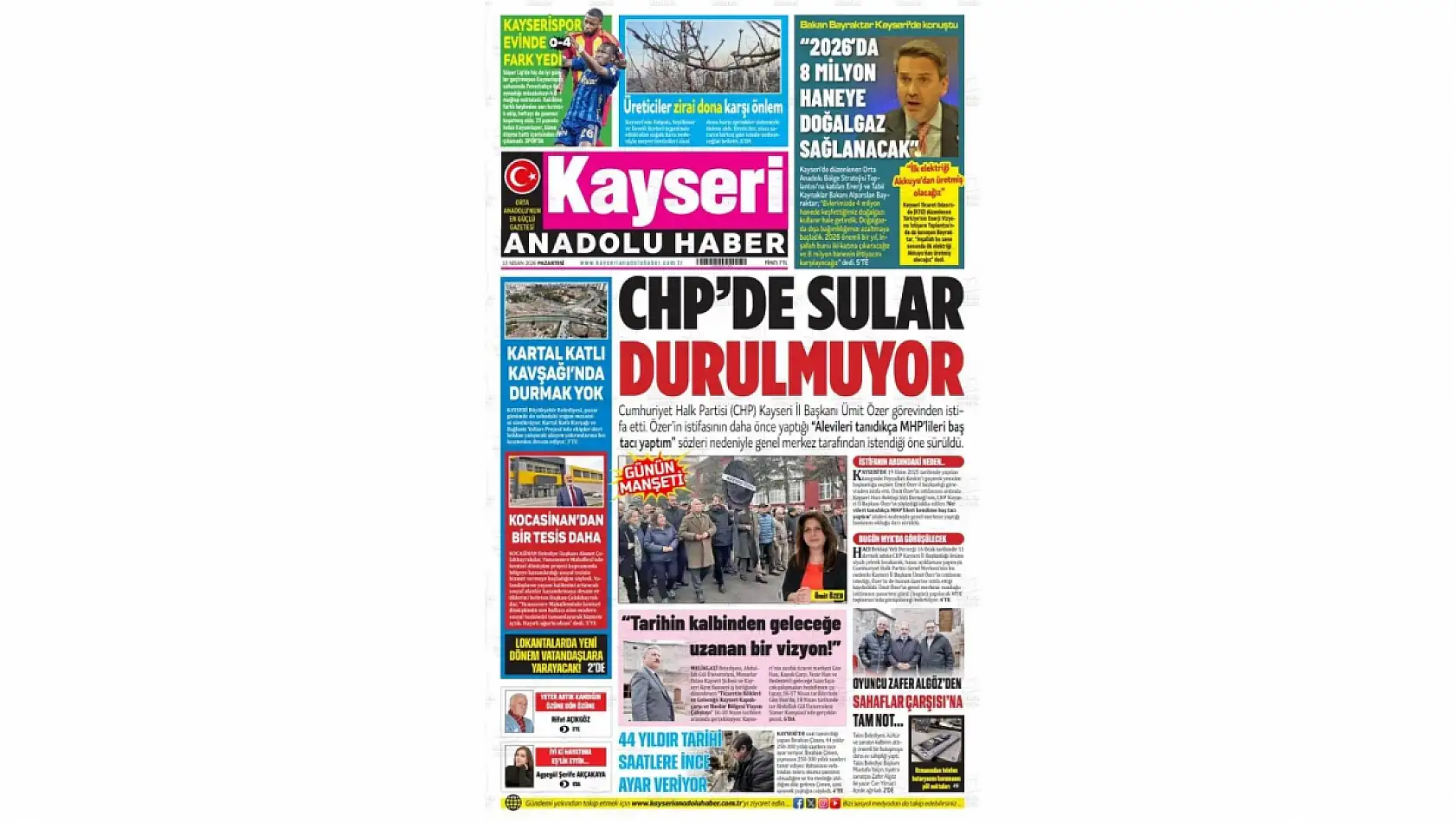 İşte Kayseri gazetelerinin 13 Nisan manşet haberleri!