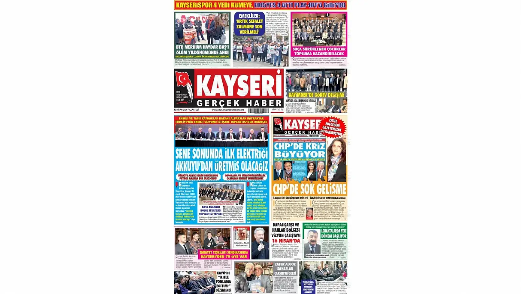 İşte Kayseri gazetelerinin 13 Nisan manşet haberleri!