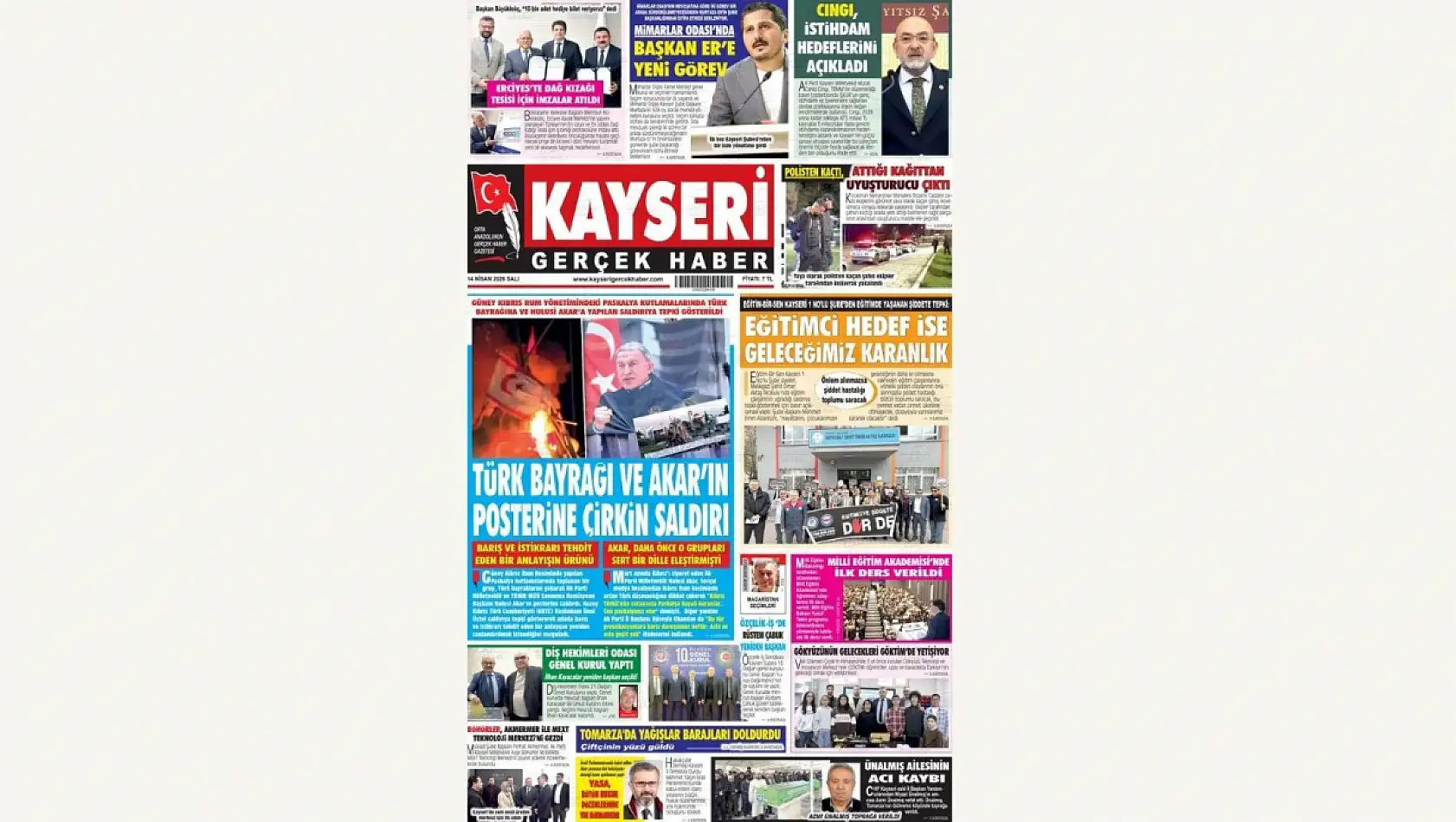 Kayseri Gazetelerinde 14 Nisan Salı günü öne çıkan başlıklar…