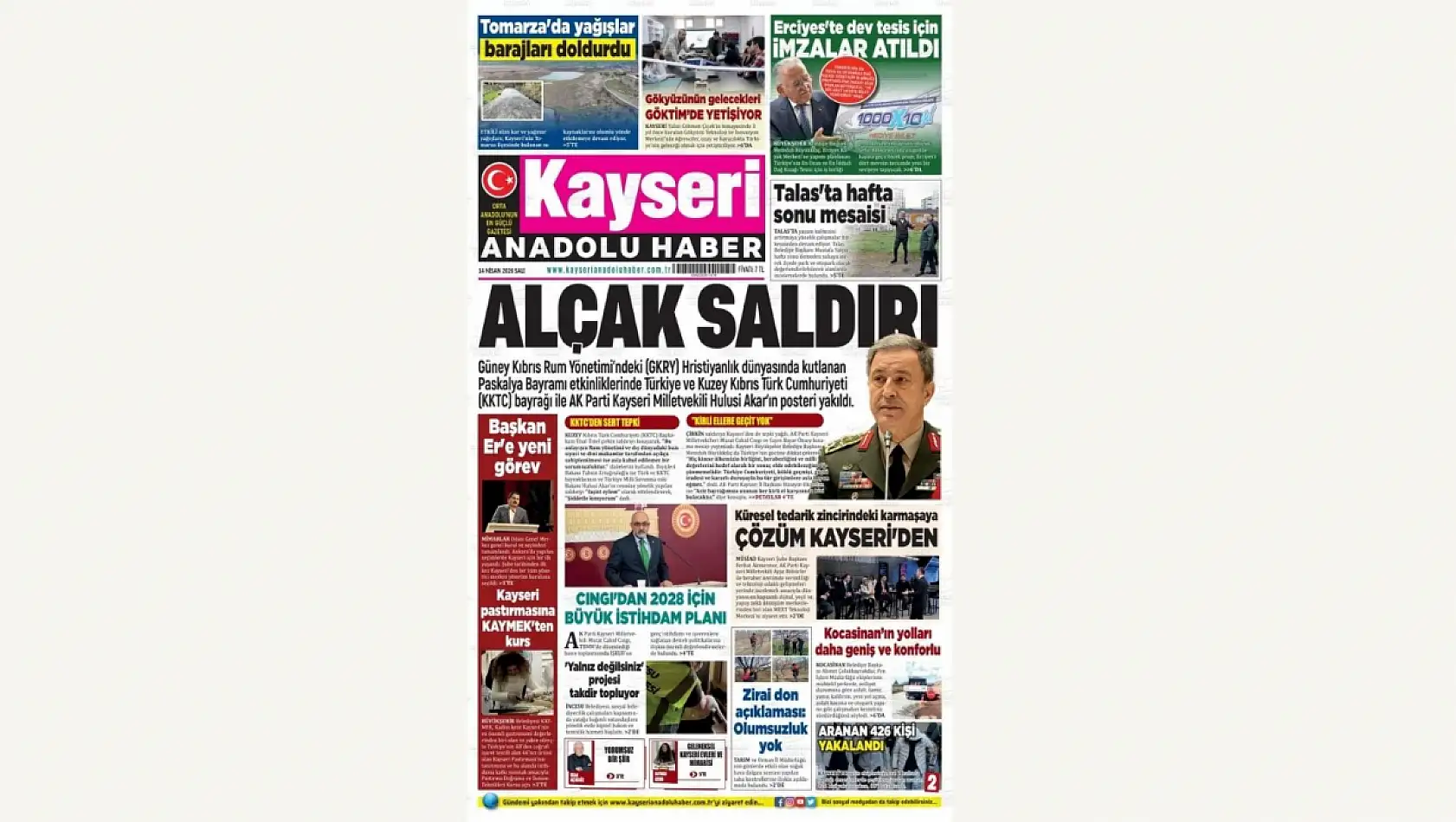 Kayseri Gazetelerinde 14 Nisan Salı günü öne çıkan başlıklar…