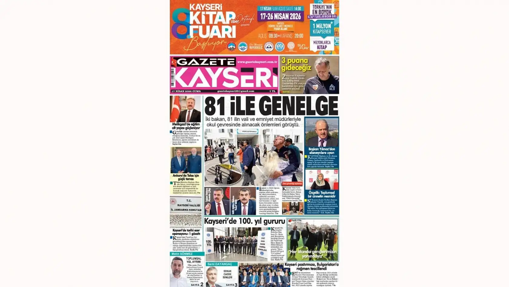 Kayseri yerel gazetelerinin 17 Nisan gündemi: Savunma Hamlesi, Tohum Dağıtımı, Okul Güvenliği Toplantısı...