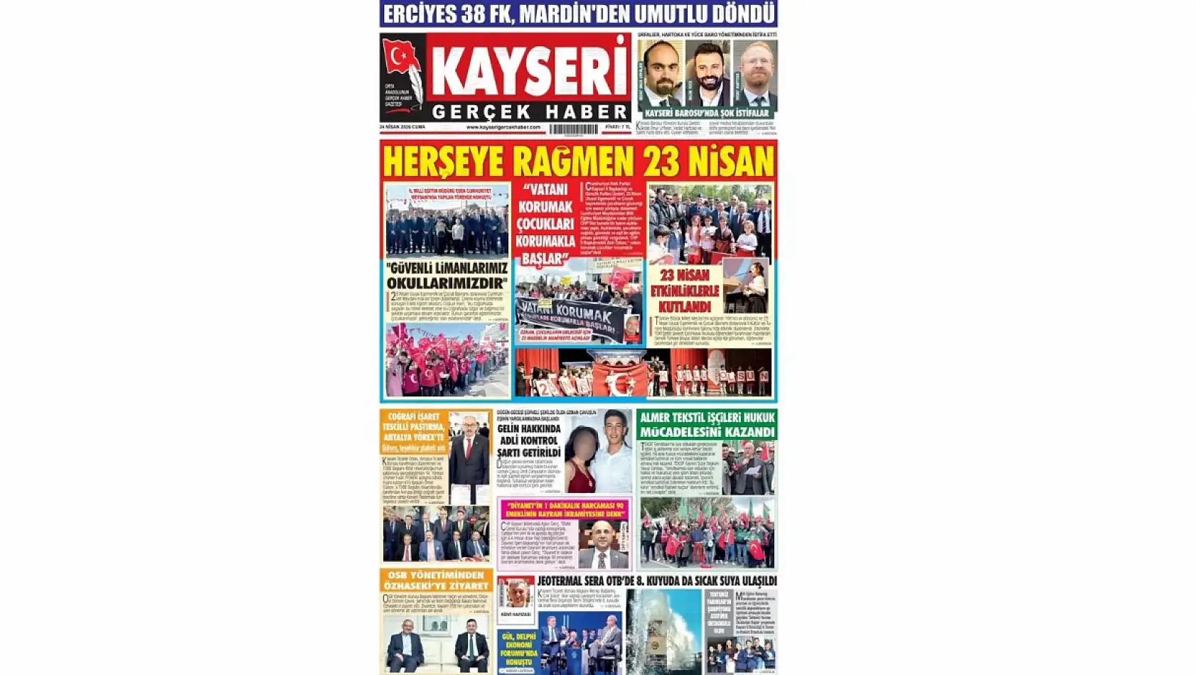 Kayseri Gazetelerinde 24 Nisan Cuma günü öne çıkan başlıklar…