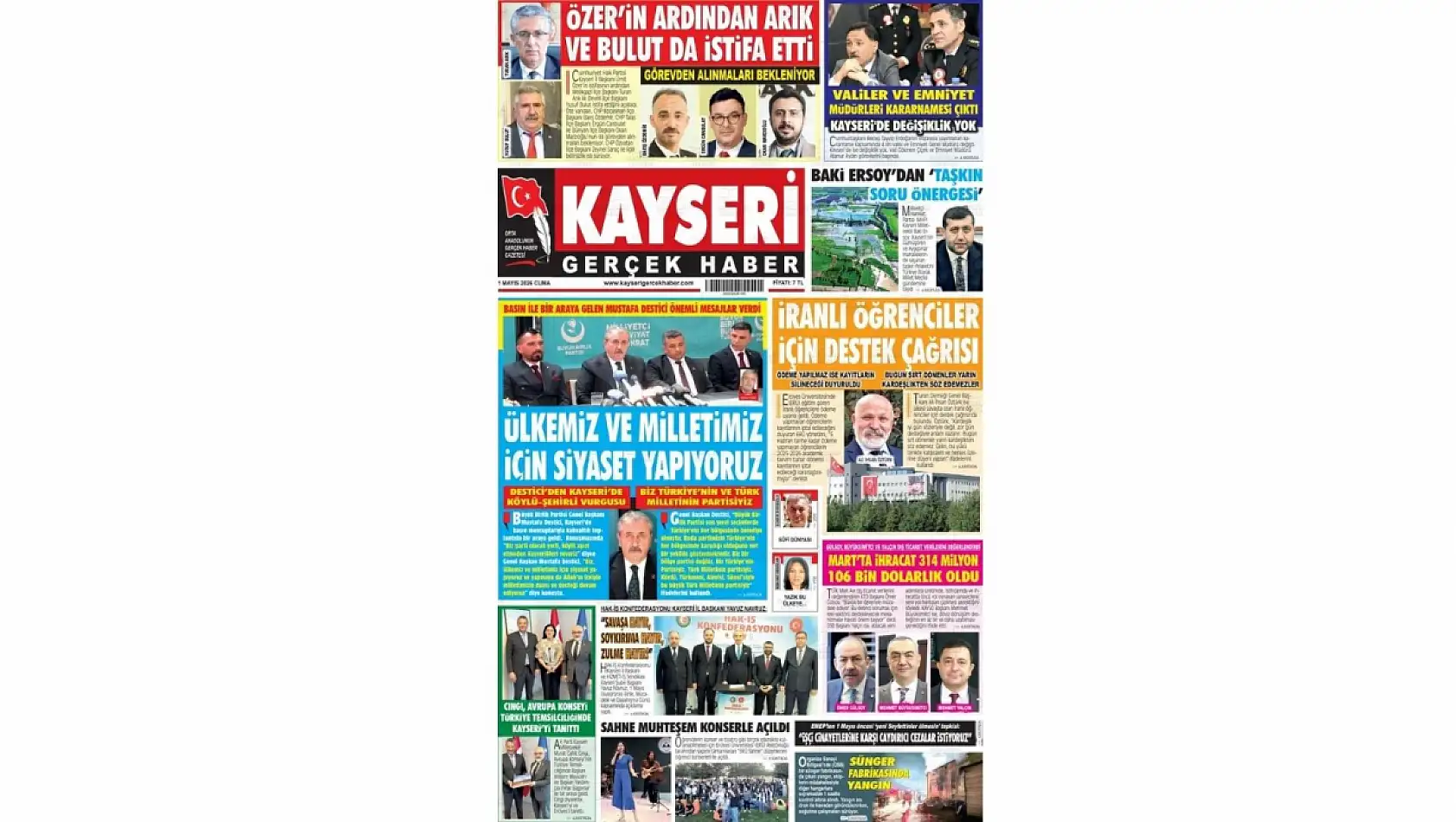 Kayseri Gazetelerinde 1 Mayıs Cuma günü öne çıkan başlıklar…