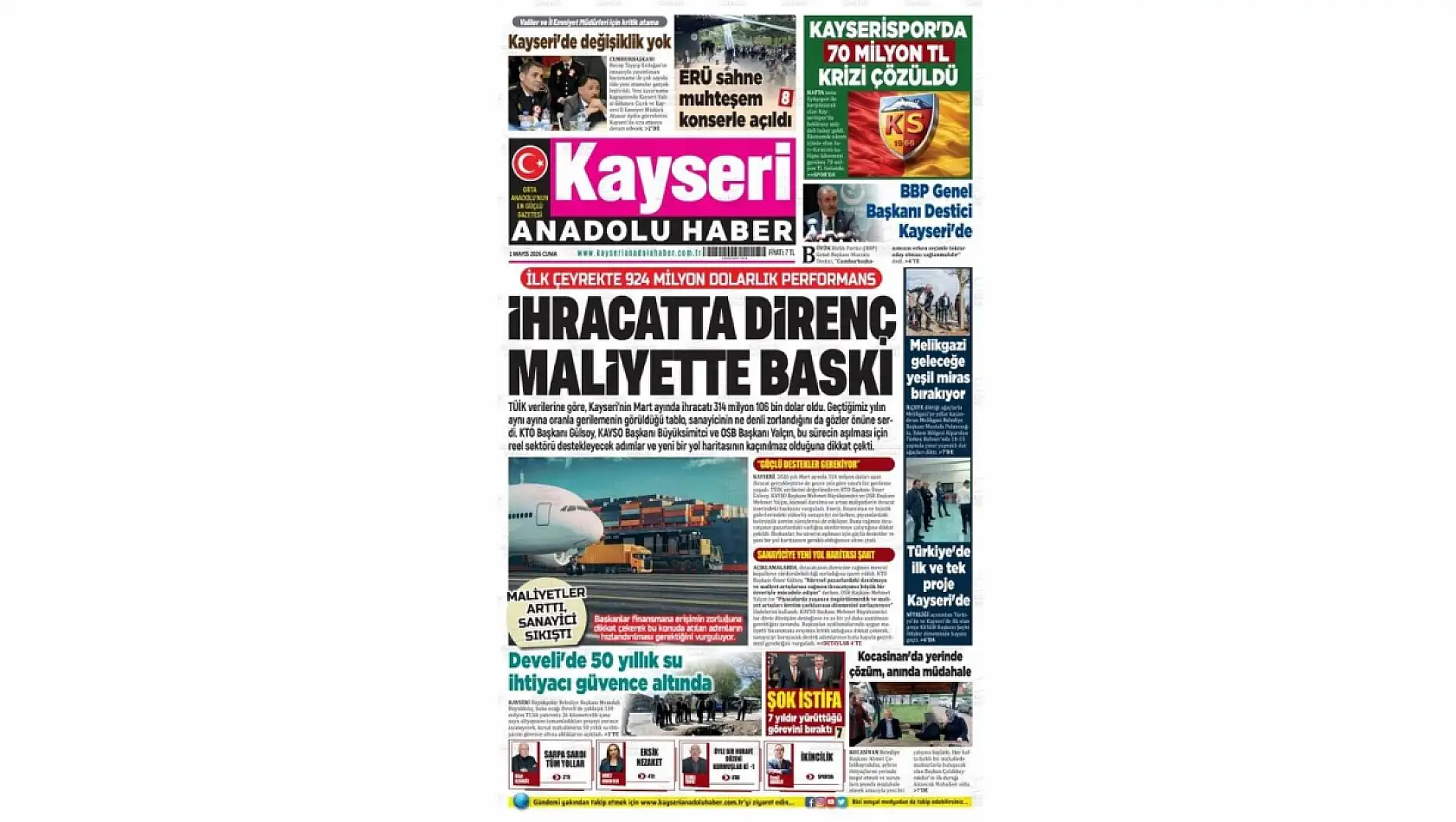 Kayseri Gazetelerinde 1 Mayıs Cuma günü öne çıkan başlıklar…