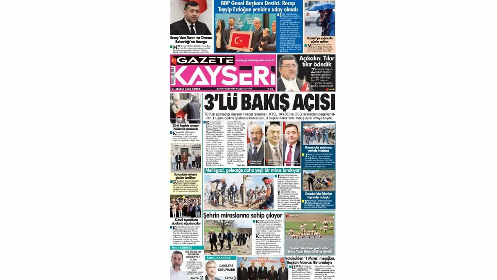 Kayseri Gazetelerinde 1 Mayıs Cuma günü öne çıkan başlıklar…