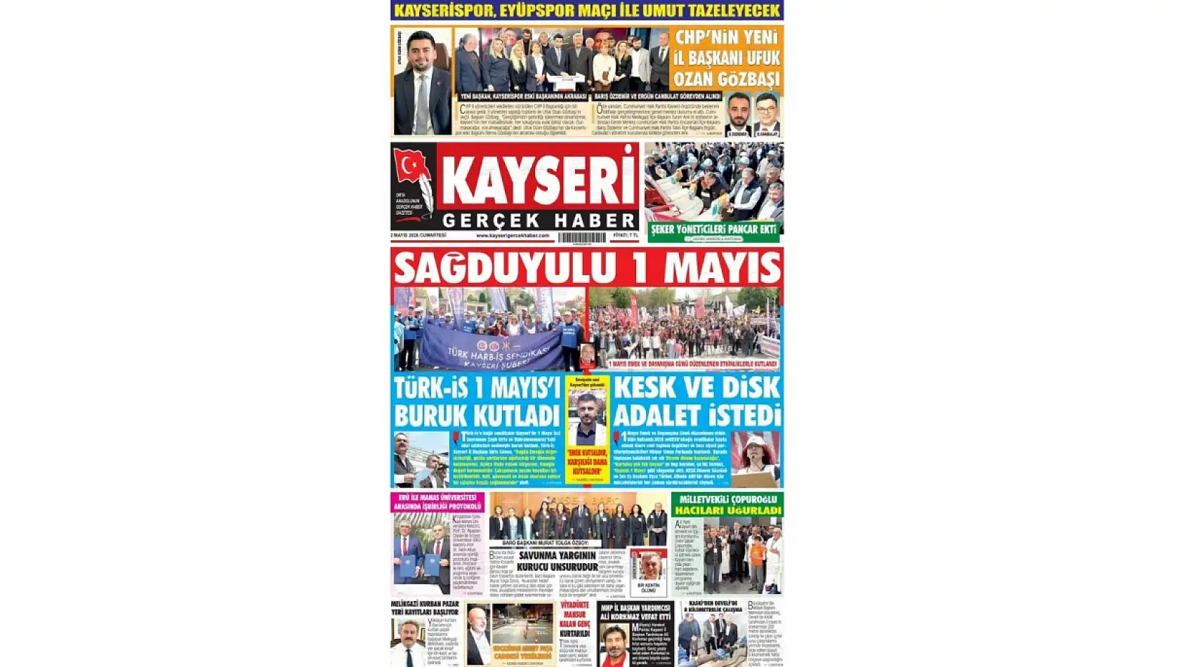 Kayseri gazeteleri 2 Mayıs Cumartesi sabahına hangi manşetlerle çıktı?