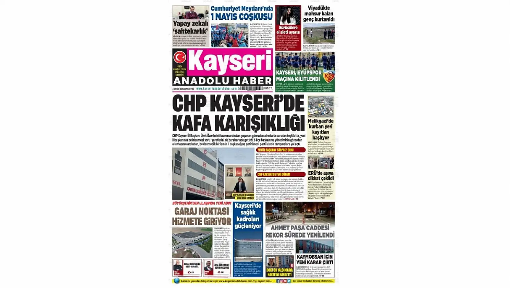Kayseri gazeteleri 2 Mayıs Cumartesi sabahına hangi manşetlerle çıktı?