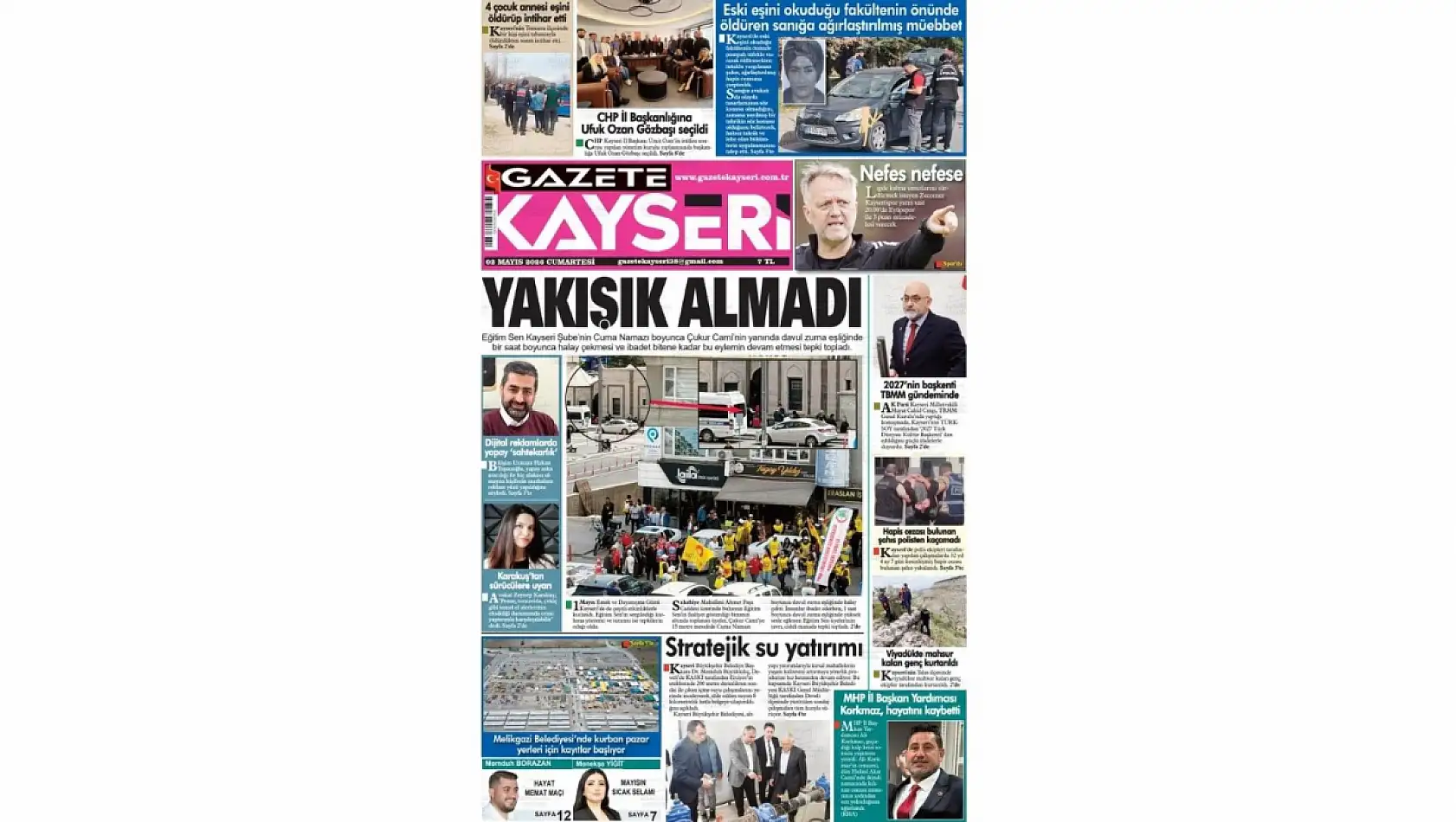 Kayseri gazeteleri 2 Mayıs Cumartesi sabahına hangi manşetlerle çıktı?