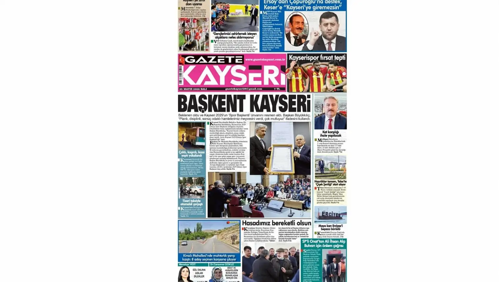 Kayseri gazetelerinde 5 Mayıs Salı günü hangi başlıklar gündem oldu?