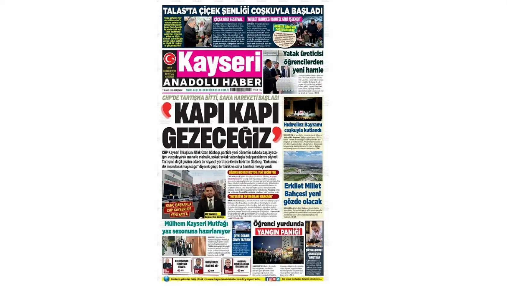 Kayseri gazeteleri 7 Mayıs Perşembe sabahına hangi manşetlerle çıktı?