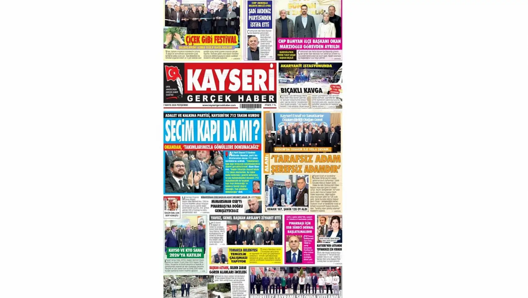 Kayseri gazeteleri 7 Mayıs Perşembe sabahına hangi manşetlerle çıktı?