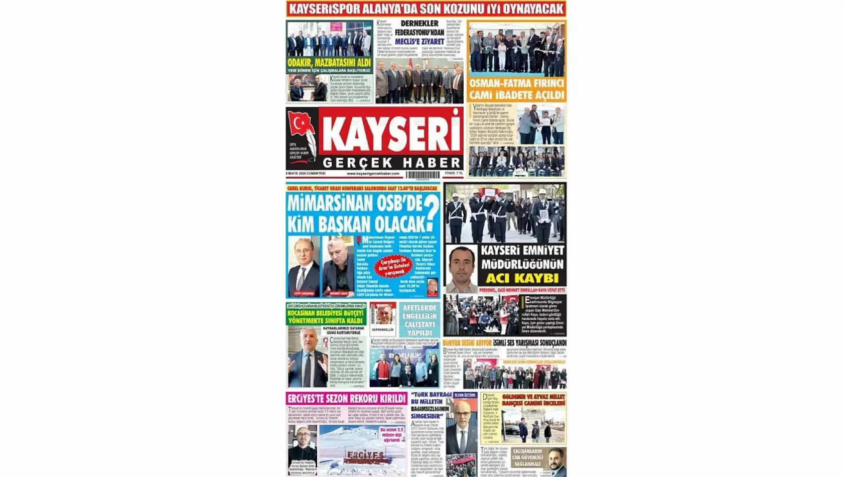Kayseri Gazetelerinde 9 Mayıs Cumartesi günü öne çıkan başlıklar…