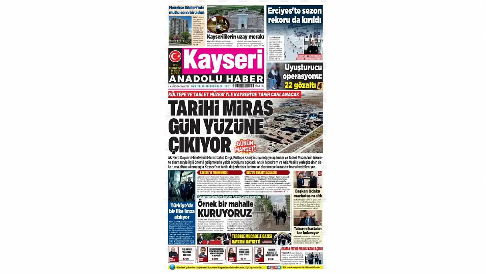 Kayseri Gazetelerinde 9 Mayıs Cumartesi günü öne çıkan başlıklar…