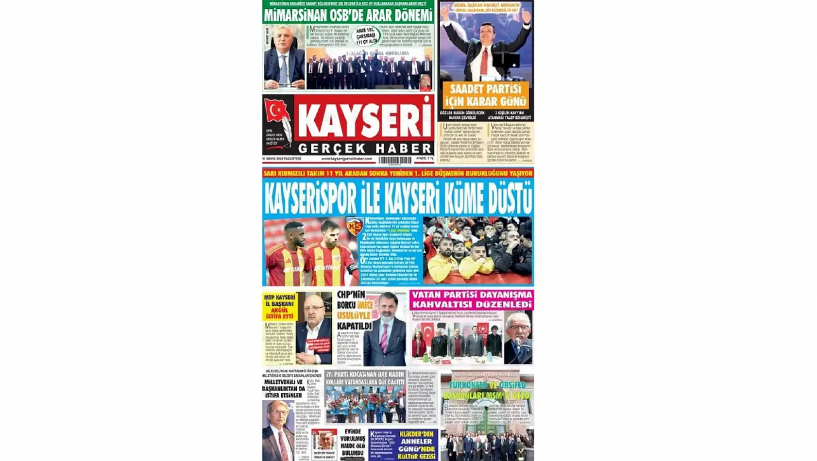 Kayseri gazetelerinde 11 Mayıs Pazartesi günü hangi başlıklar gündem oldu?