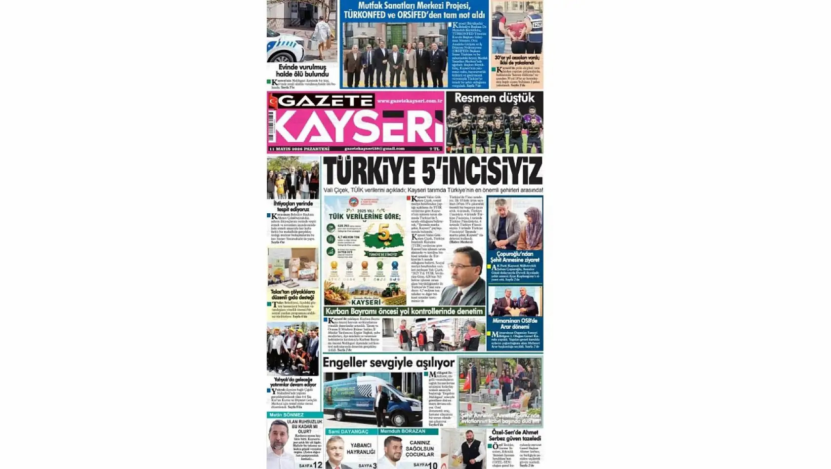 Kayseri gazetelerinde 11 Mayıs Pazartesi günü hangi başlıklar gündem oldu?