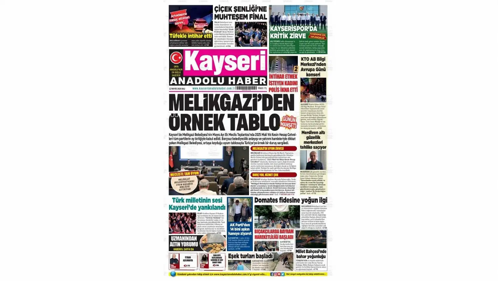 Kayseri gazetelerinde 12 Mayıs Salı günü hangi başlıklar gündem oldu?