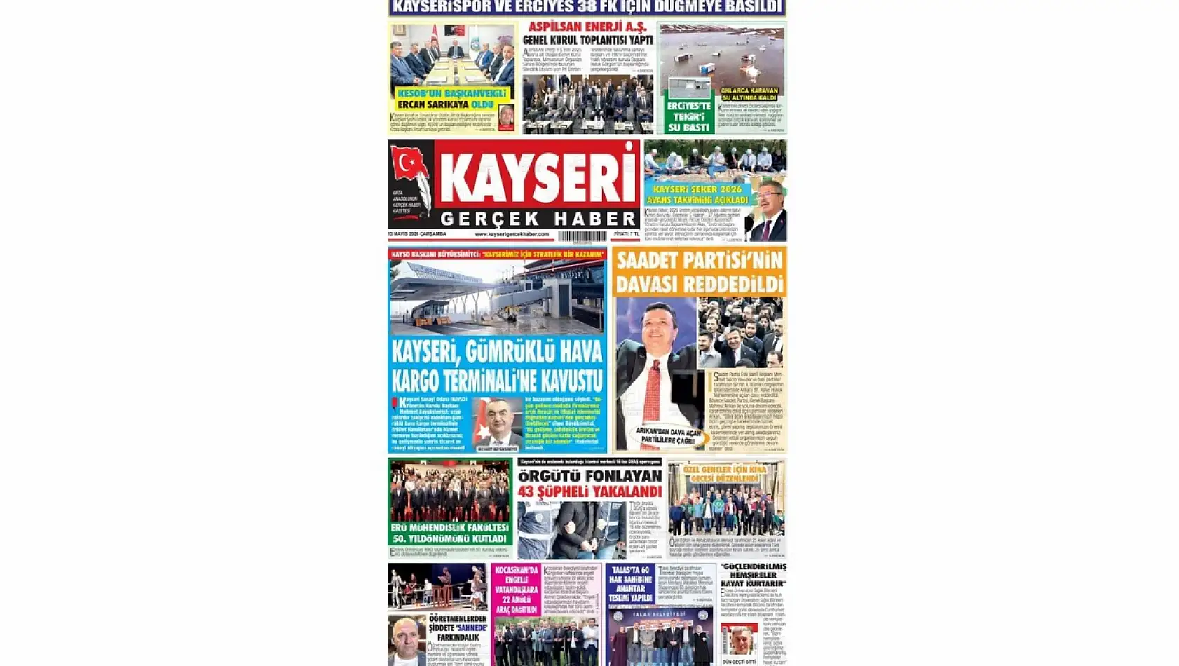 Kayseri gazetelerinde 13 Mayıs Çarşamba günü hangi başlıklar gündem oldu?