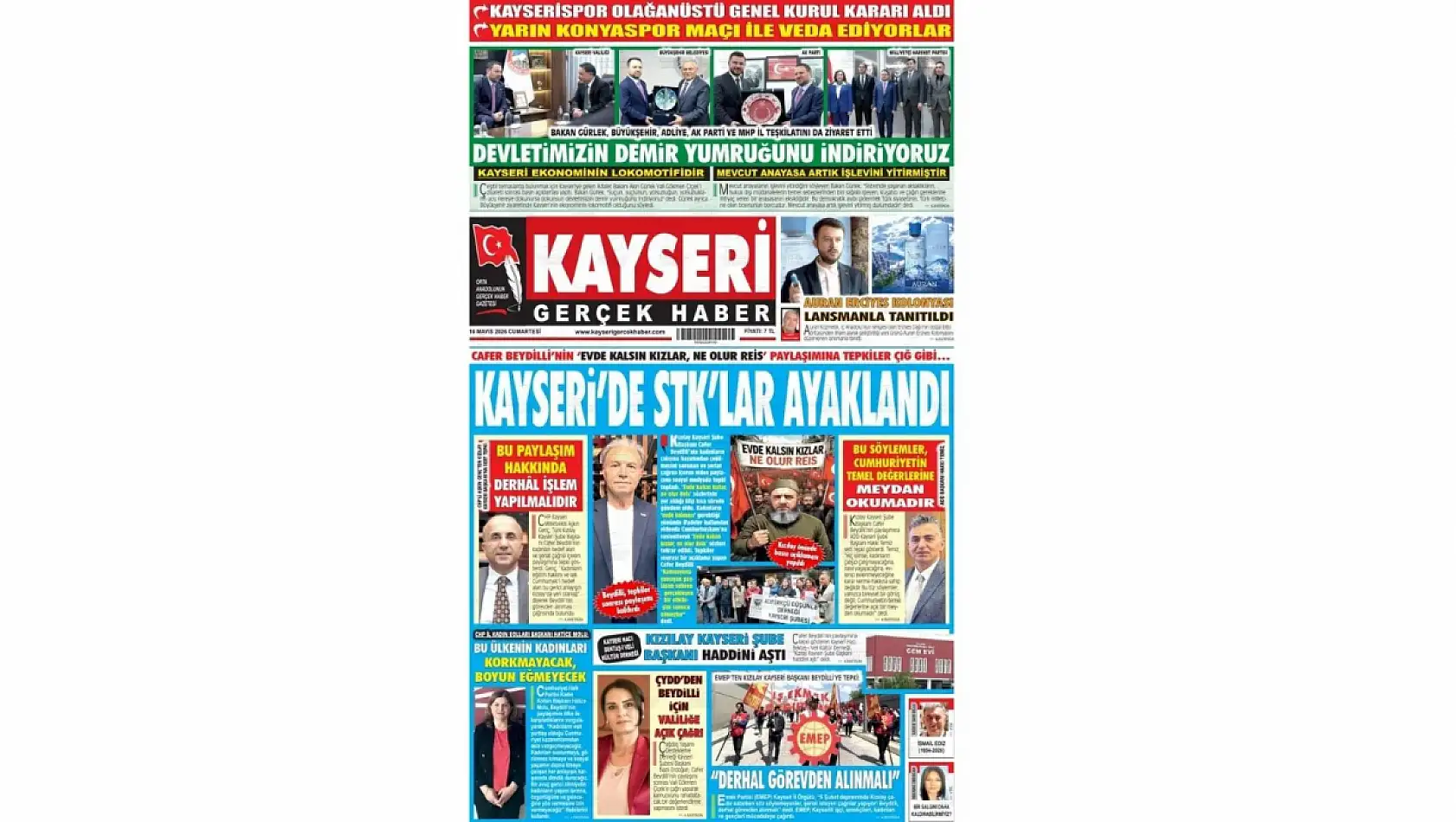 Kayseri Gazetelerinde 16 Mayıs Cumartesi günü öne çıkan başlıklar…