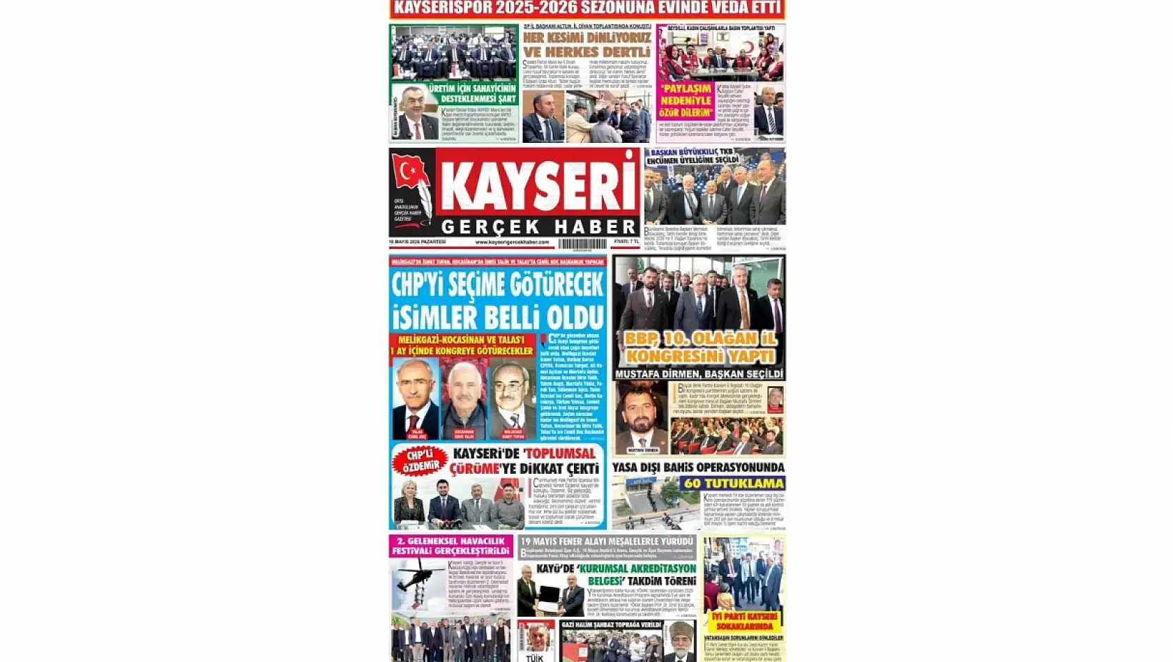 Kayseri gazetelerinde 18 Mayıs Pazartesi günü hangi başlıklar gündem oldu?