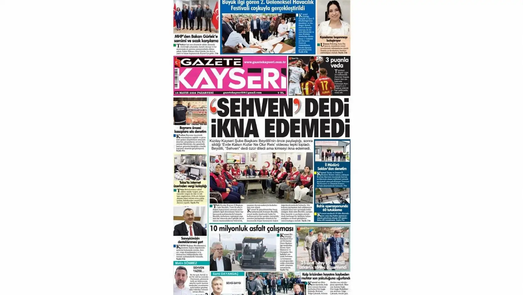 Kayseri gazetelerinde 18 Mayıs Pazartesi günü hangi başlıklar gündem oldu?
