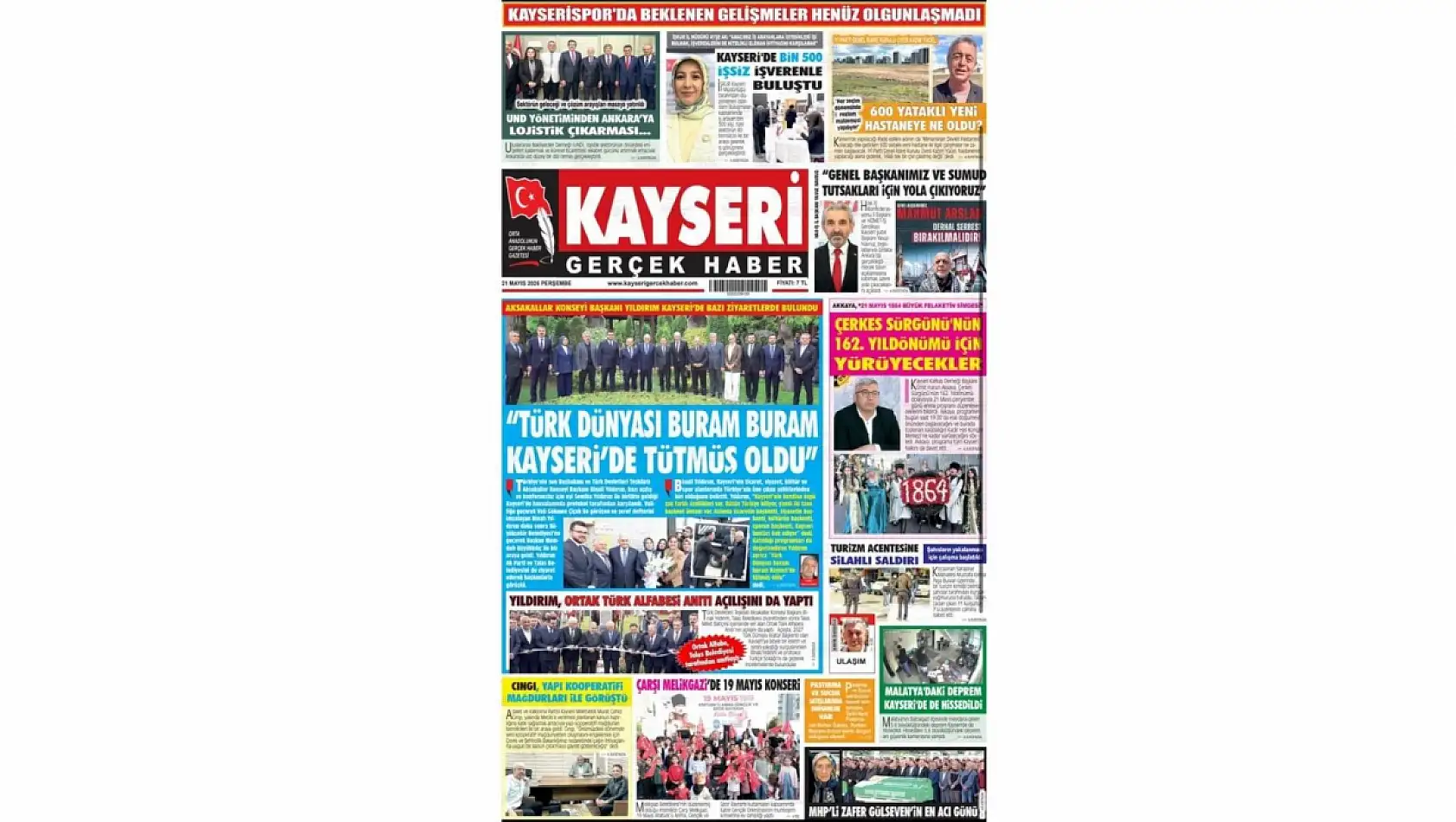 Kayseri gazetelerinde 21 Mayıs Perşembe günü hangi başlıklar gündem oldu?