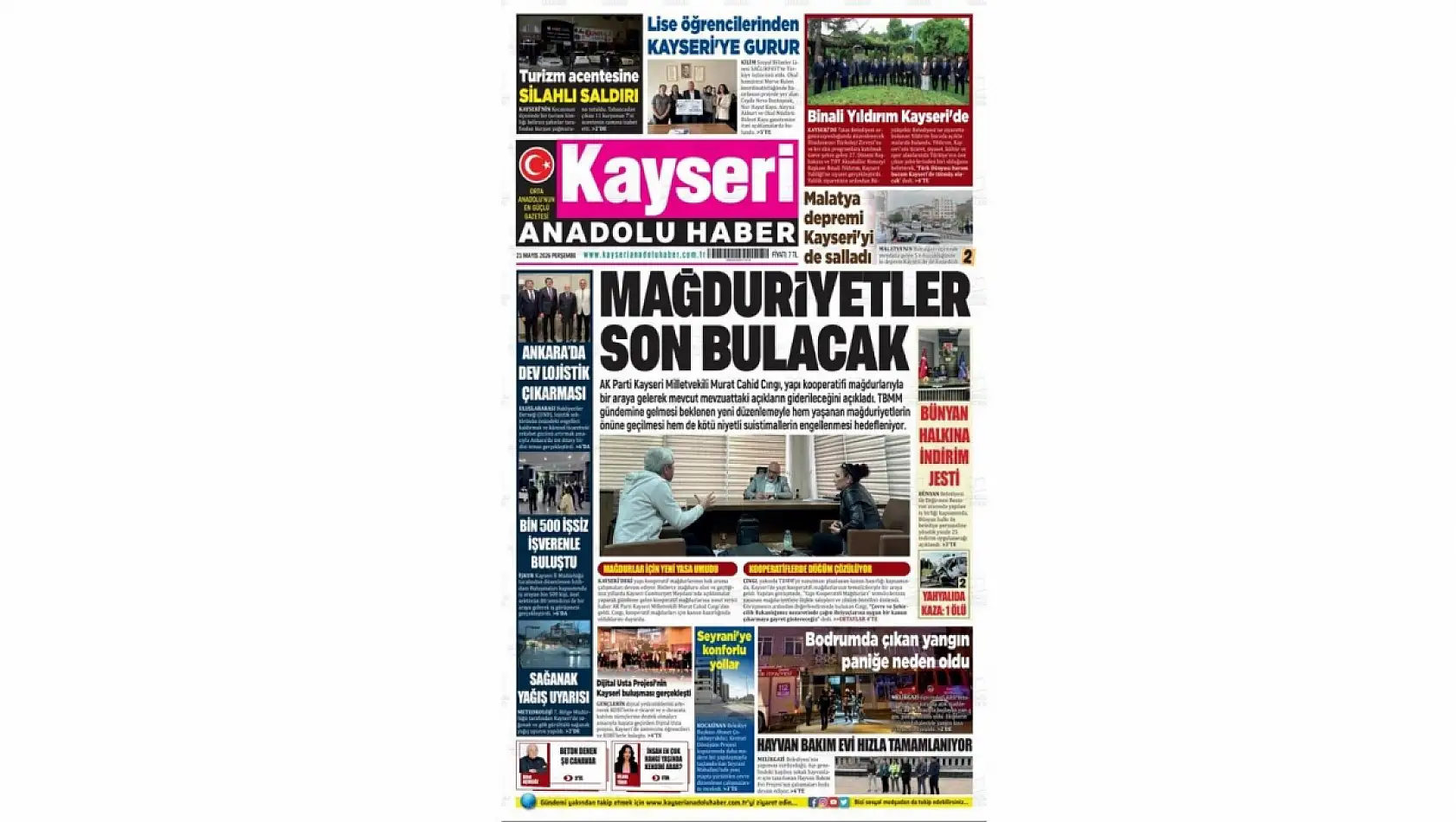 Kayseri gazetelerinde 21 Mayıs Perşembe günü hangi başlıklar gündem oldu?