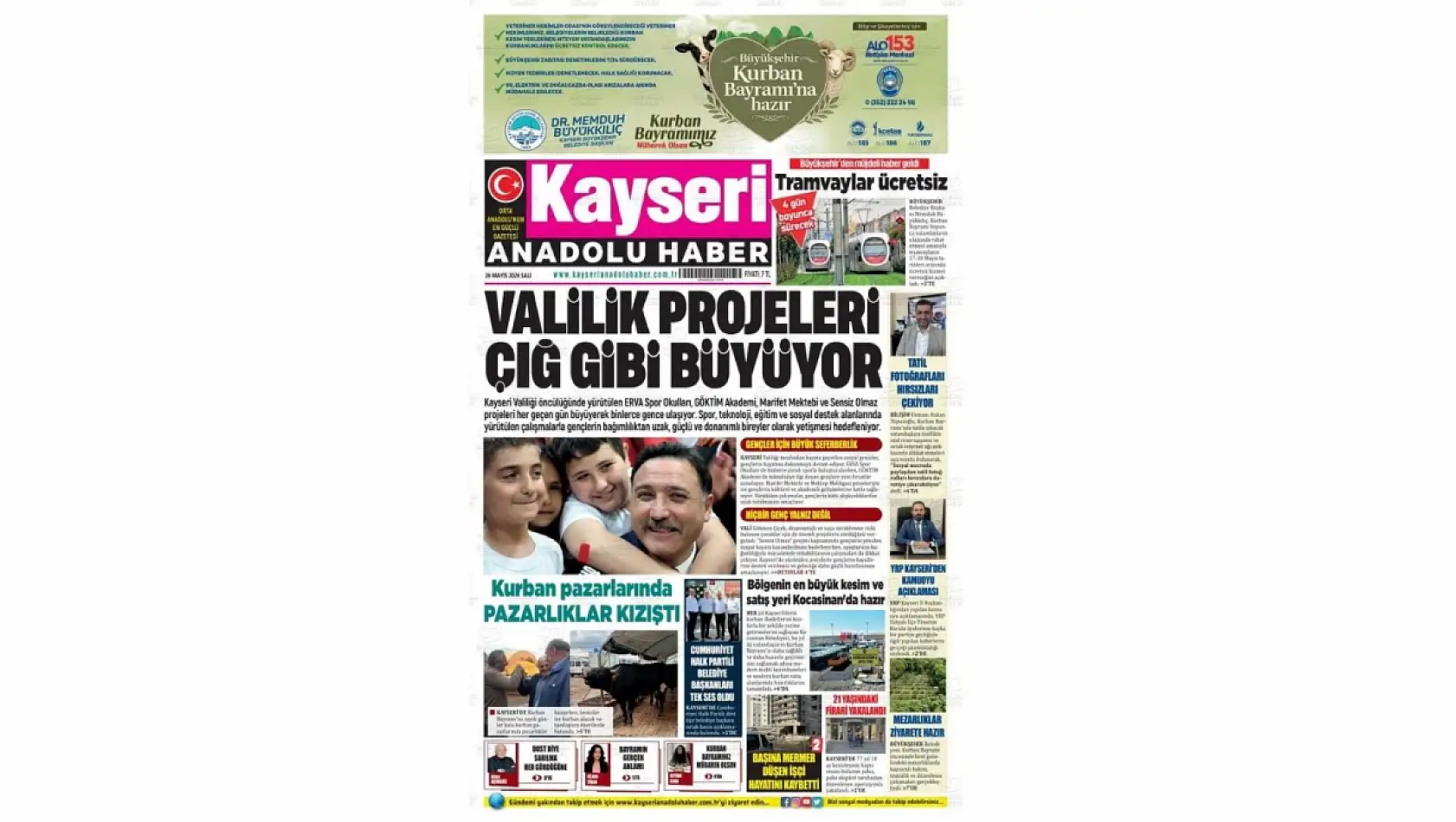 Kayseri Gazetelerinde 26 Mayıs Salı günü öne çıkan başlıklar…